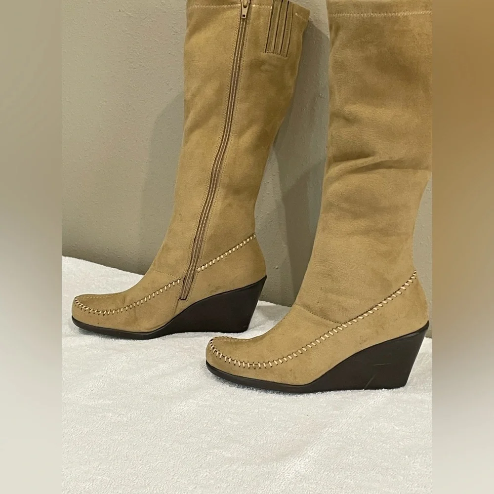 Aerosoles Gather Round Real Suede Knee High Wedge Boot |‎ Color: Tan | Size: 8